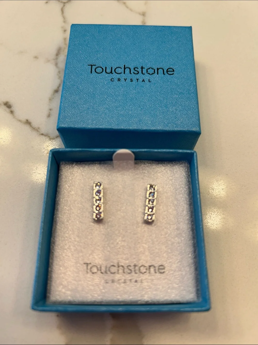 Touchstone To a Point Crystal Pave Bar Earrings